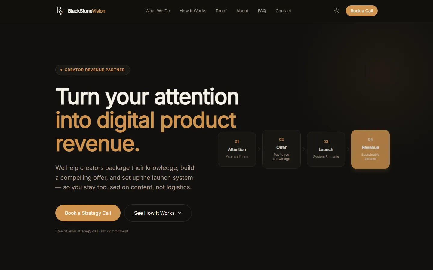 Black Stone Vision homepage introducing its creator revenue service