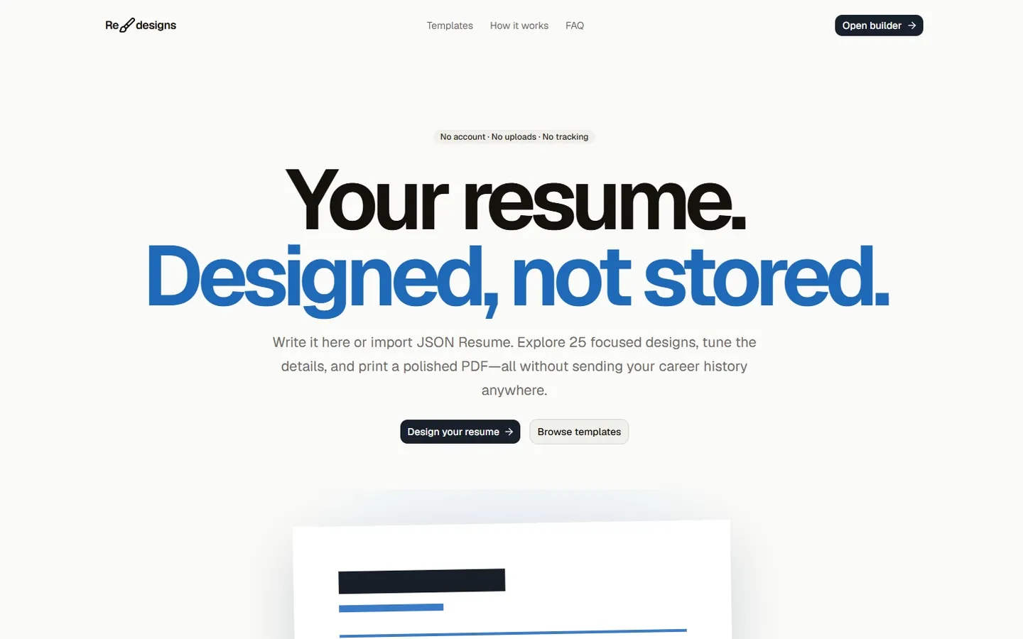 Redesigns privacy-first resume designer